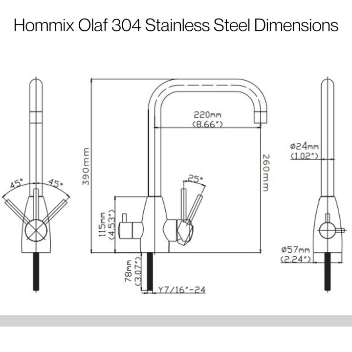 Hydro-1K Under Sink Tankless RO System With Hommix Olaf 304 Stainless Steel 3-Way Tap