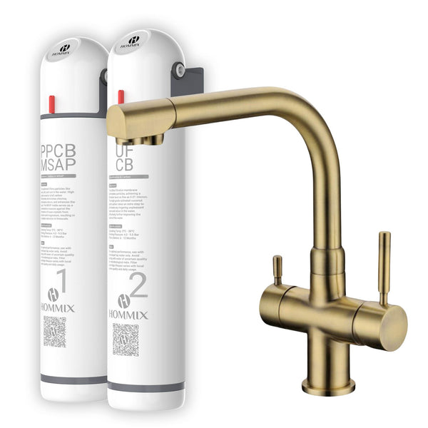 Hommix Ultra UF & Softening Drinking Water Filter with Berta Brushed Brass