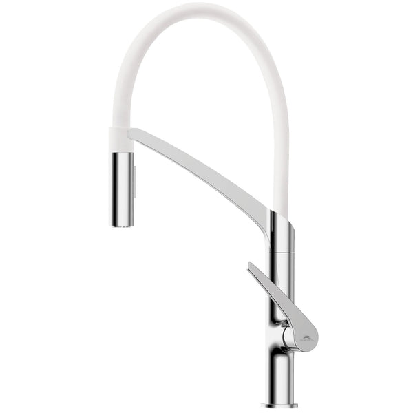 Hommix Rubineta Ultima-50 Chrome / White Silicon Neck Pull Out Kitchen Mixer (WT)