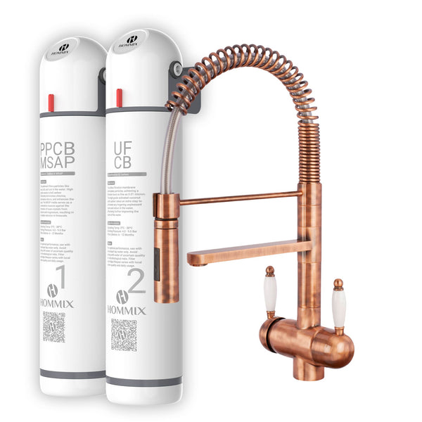 Hommix Ultra UF & Softening Drinking Water Filter with Tatiana Copper White Handles