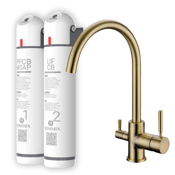 Hommix Ultra UF & Softening Drinking Water Filter with Verona Brushed Brass